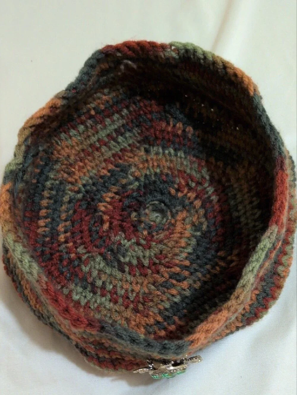 Hand Crafted Multicolor Crochet Beret with Turtle Pin